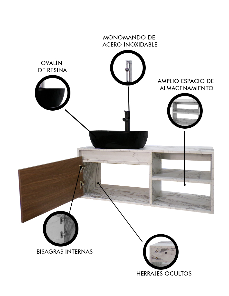 Foto 7 pulgar | Gabinete para Baño con Lavamanos y Monomando Odin