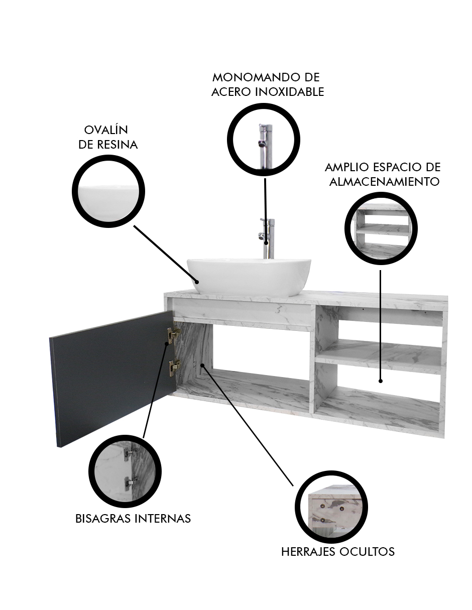 Foto 7 pulgar | Gabinete para Baño con Lavamanos y Monomando Odin