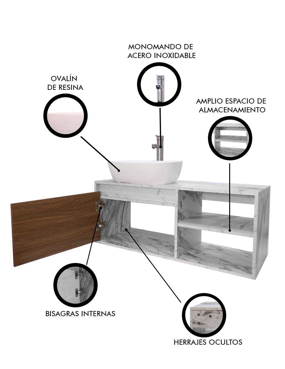 Foto 7 pulgar | Gabinete para Baño Con Lavamanos y Monomando Odin