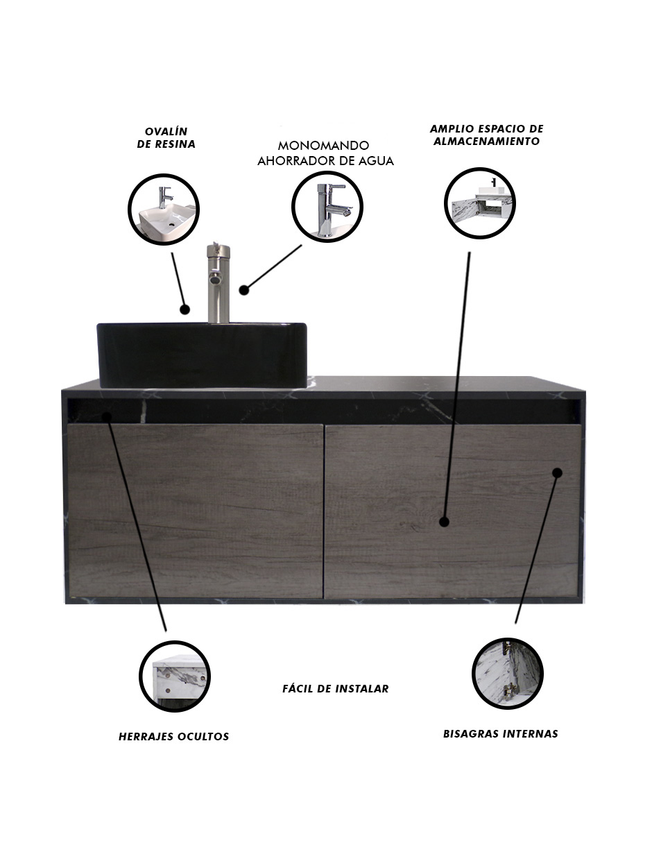 Foto 7 pulgar | Mueble Gabinete para Baño con Lavabo Minimalista Krabi