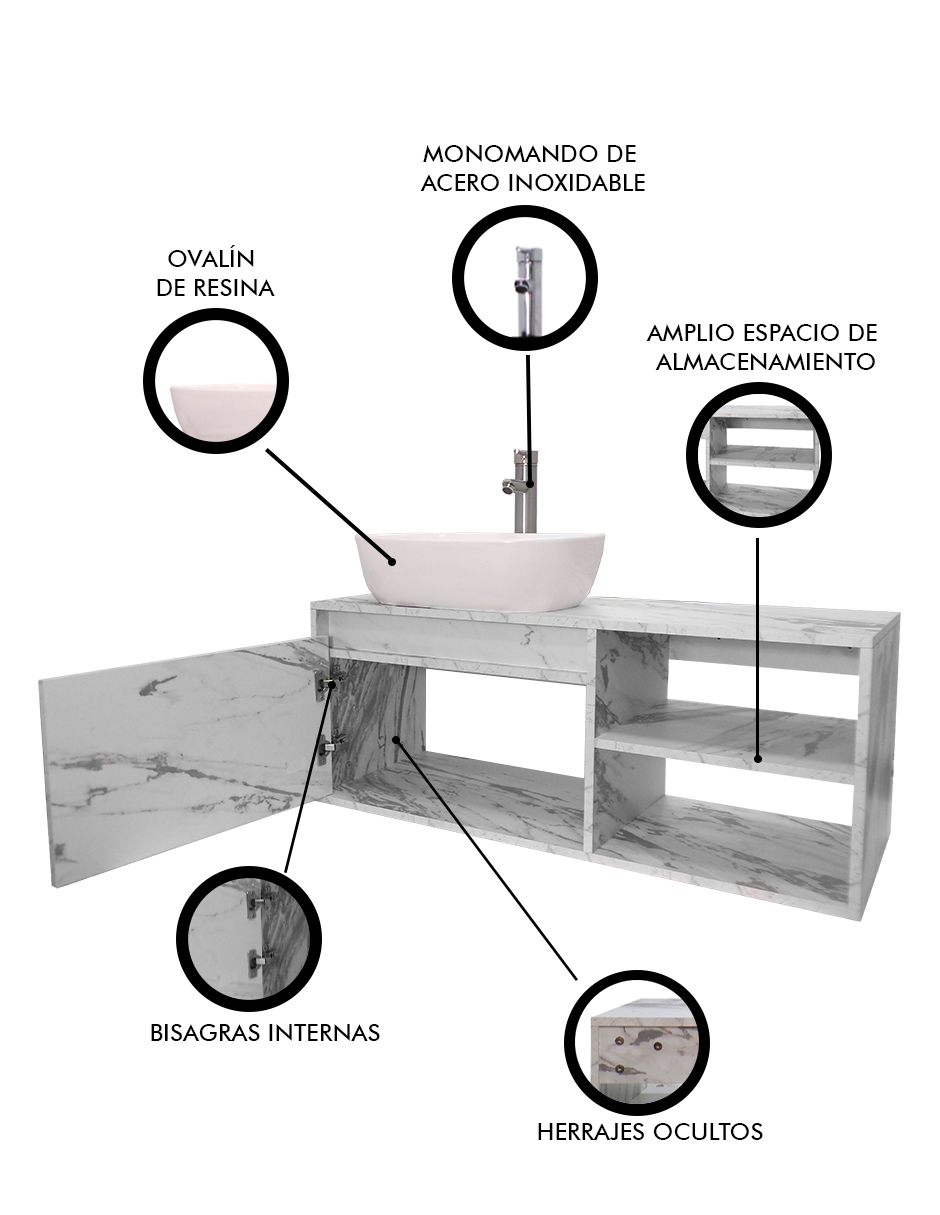 Foto 6 pulgar | Gabinete para Baño con Lavamanos y Monomando Odin