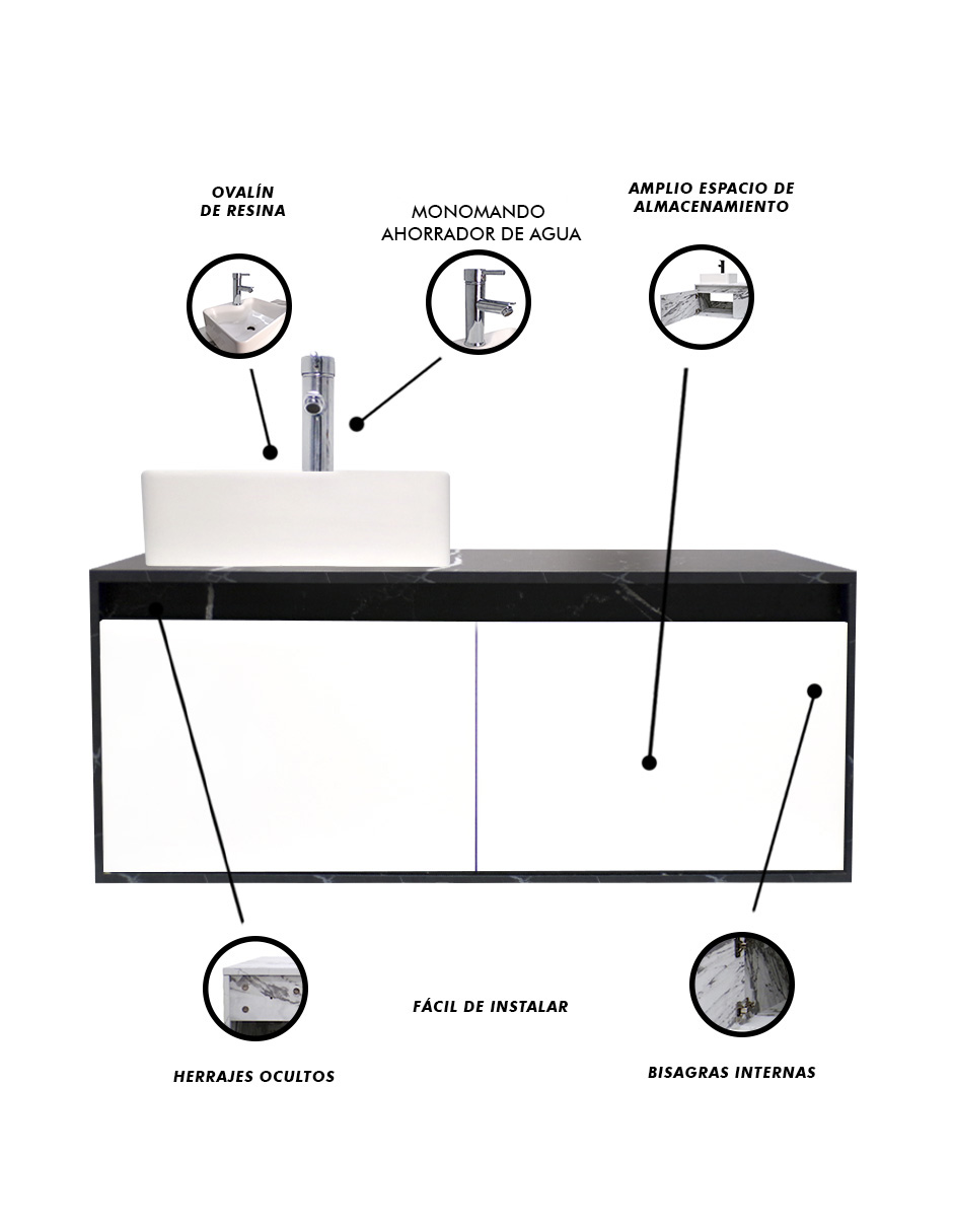 Foto 7 pulgar | Mueble Gabinete Para Baño Con Lavabo Minimalista Decomobil Krabi