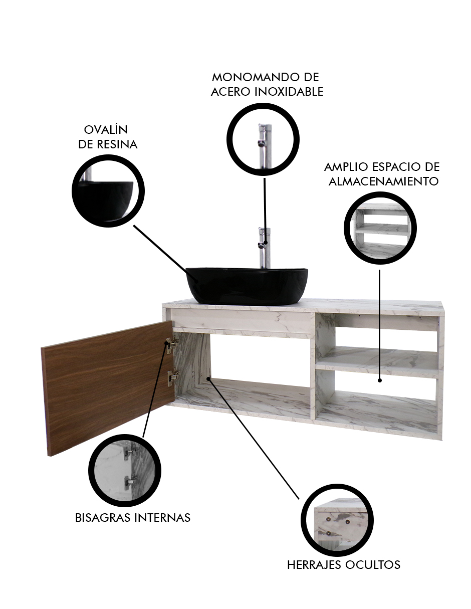 Foto 7 pulgar | Gabinete para Baño con Lavamanos y Monomando Odin