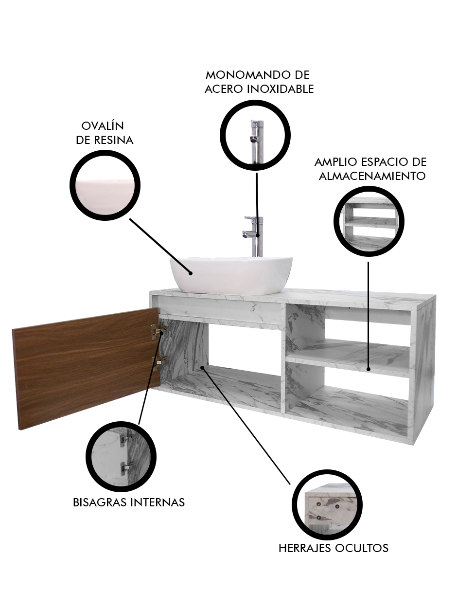 Foto 7 pulgar | Gabinete para Baño con Lavamanos y Monomando Odin