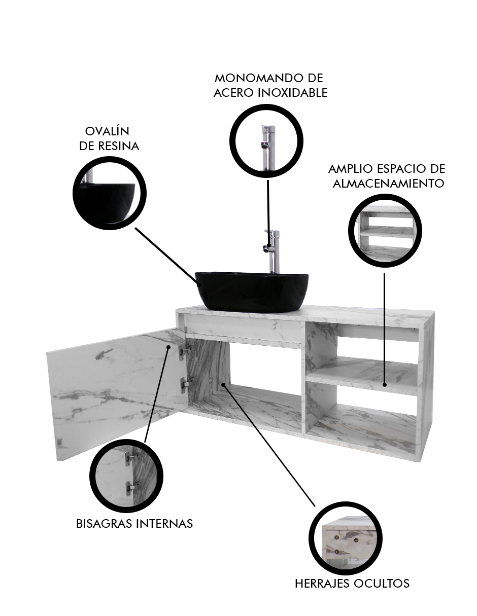 Foto 7 pulgar | Gabinete para Baño con Lavamanos y Monomando Odin