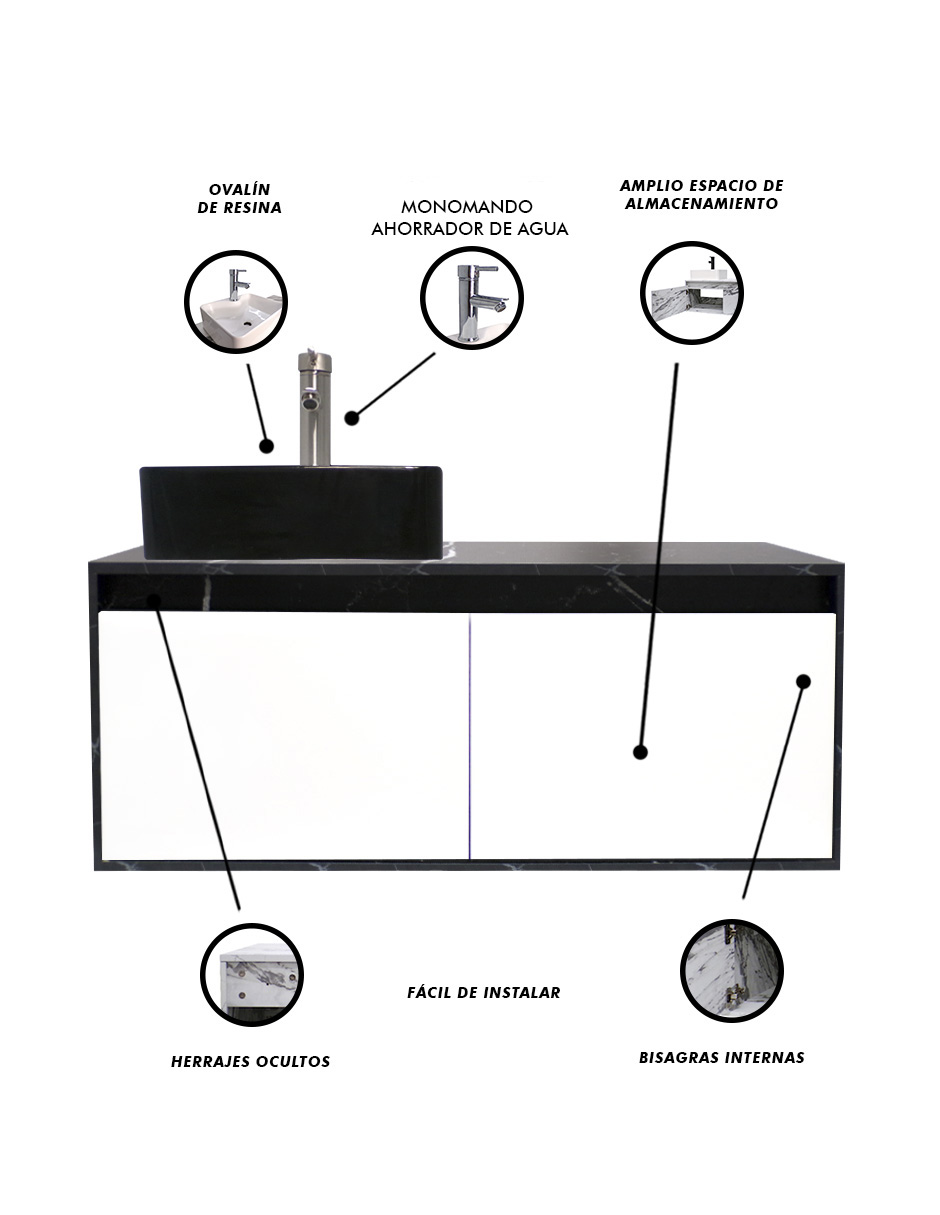 Foto 7 pulgar | Mueble Gabinete para Baño con Lavabo Minimalista Krabi