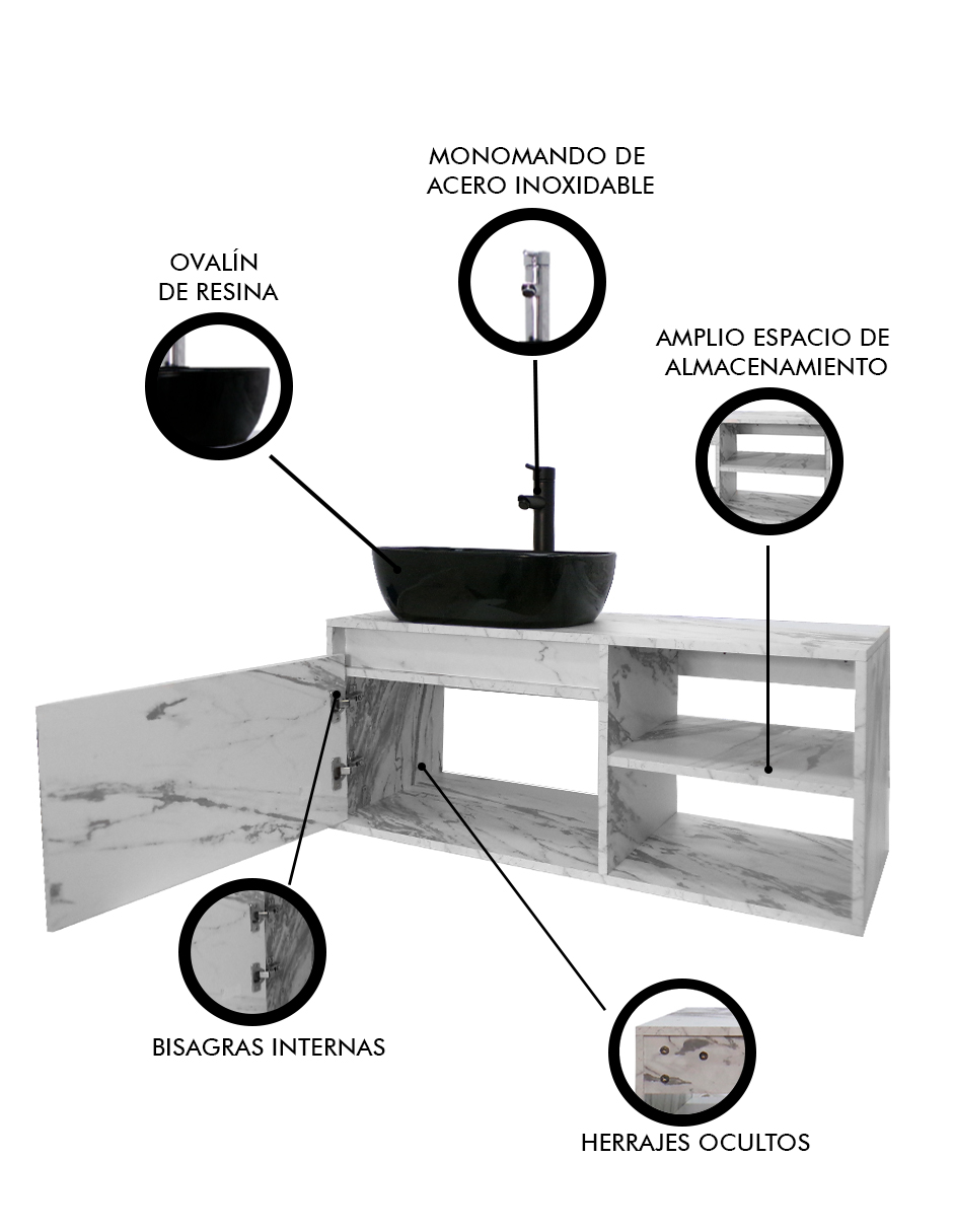 Foto 7 pulgar | Gabinete para Baño con Lavamanos y Monomando Odin