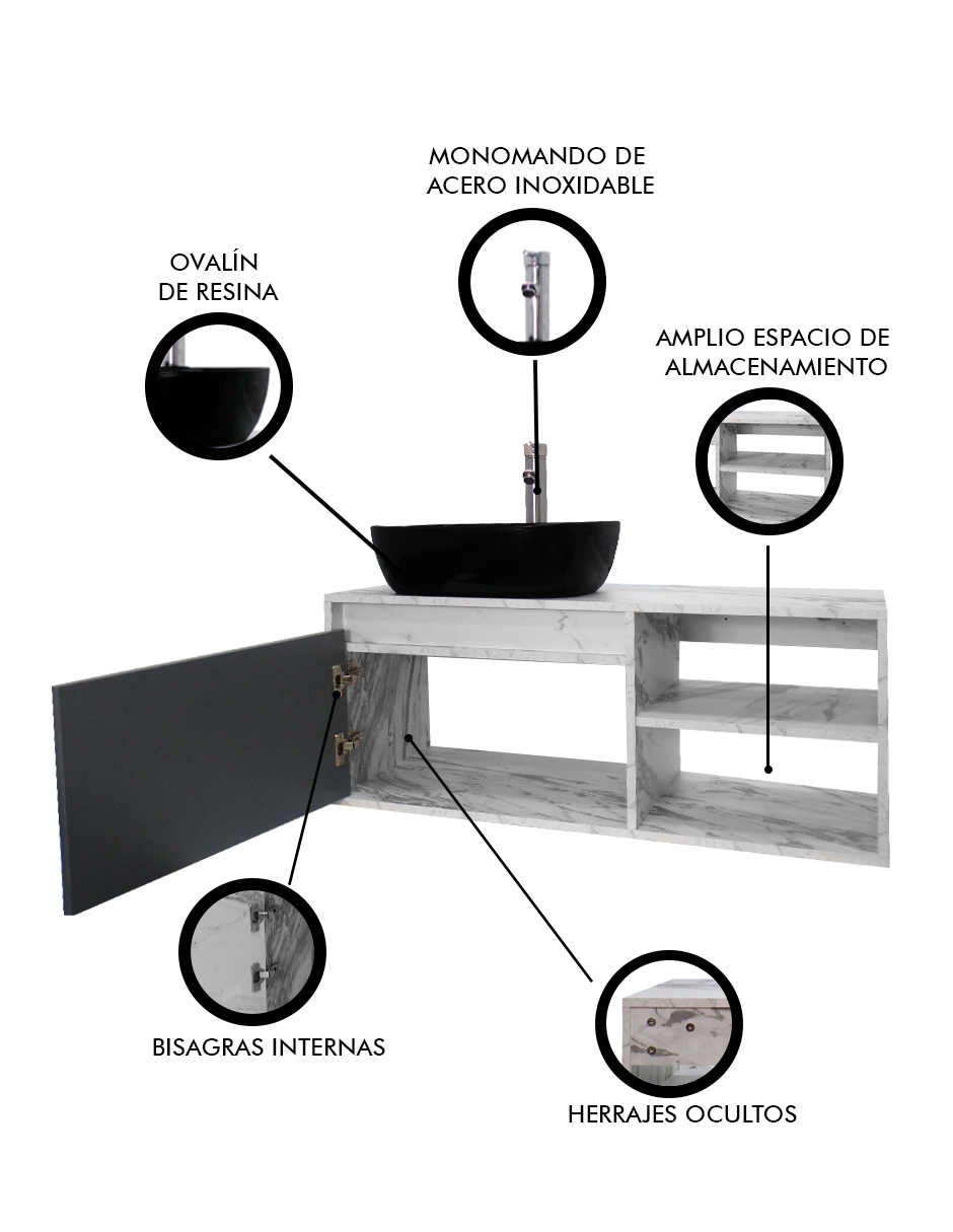 Foto 7 pulgar | Gabinete para Baño con Lavamanos y Monomando Decomobil Odin