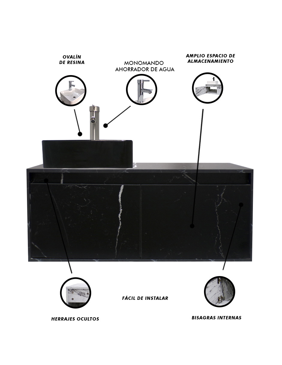 Foto 7 pulgar | Mueble Gabinete para Baño con Lavabo Minimalista Krabi