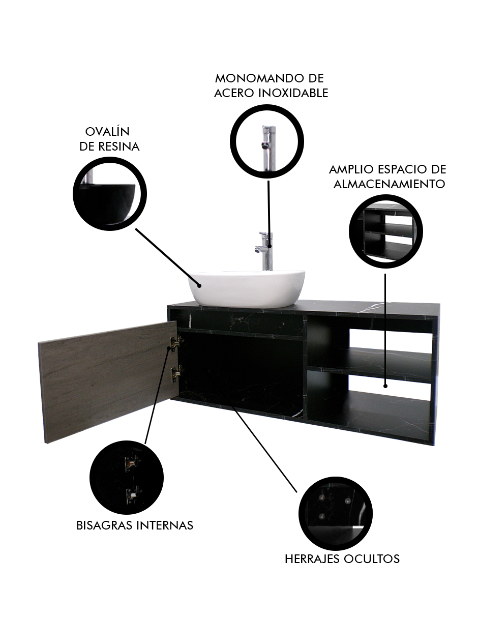 Foto 7 pulgar | Gabinete Para Baño Con Lavamanos Y Monomando Decomobil Odin