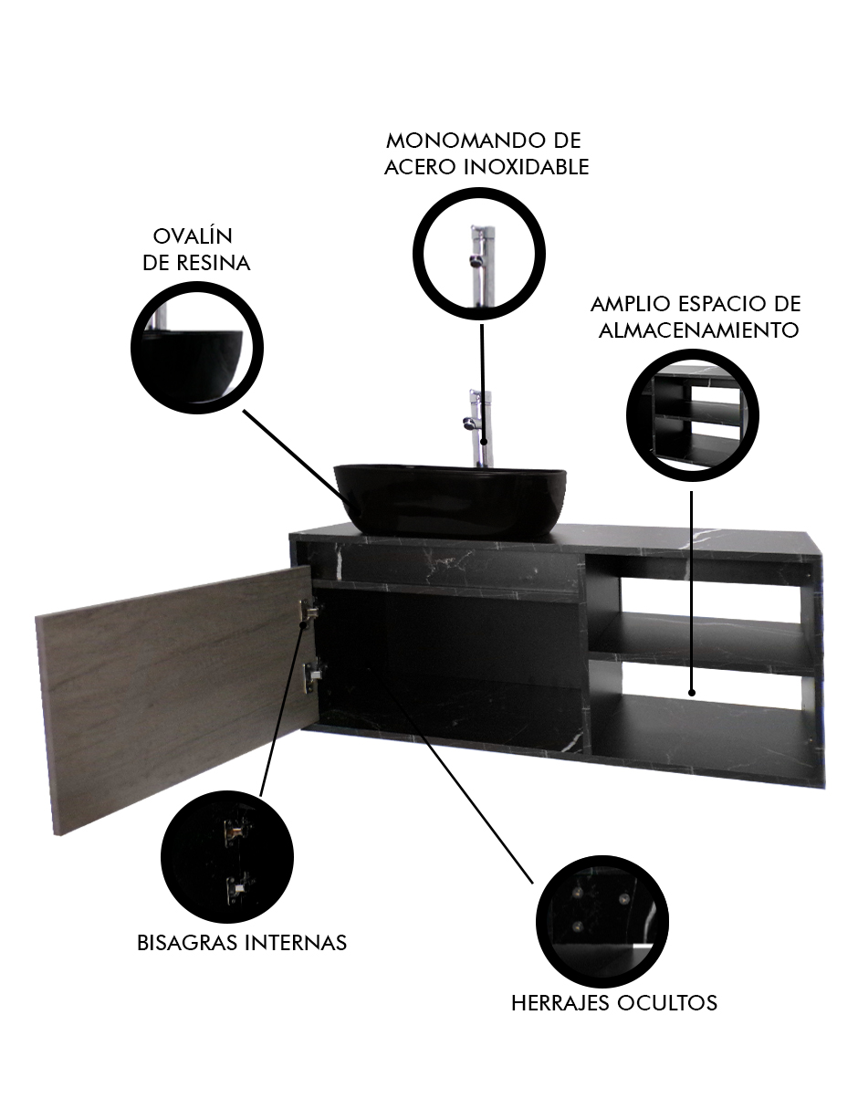 Foto 7 pulgar | Gabinete Para Baño Con Lavamanos Y Monomando Odin