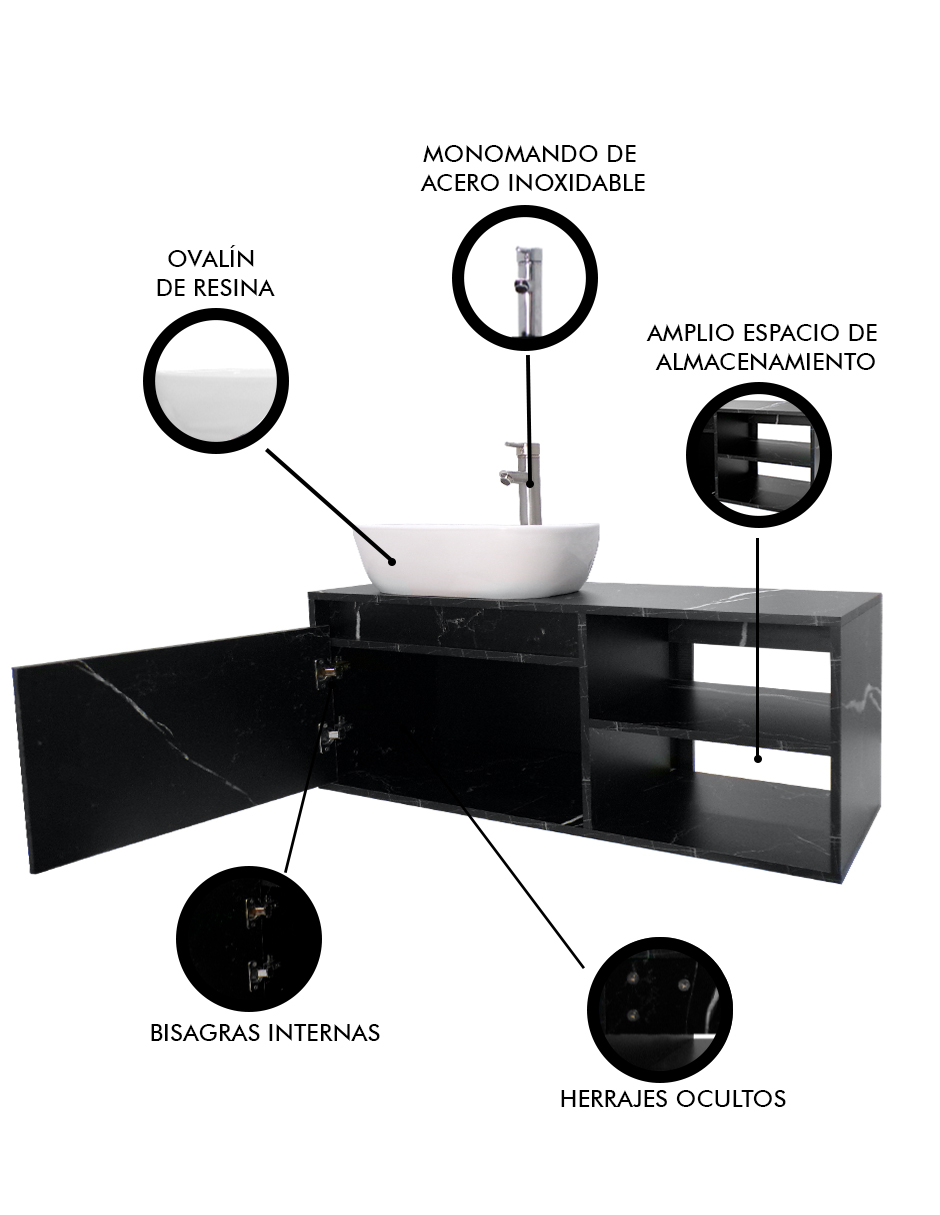 Foto 7 pulgar | Gabinete Para Baño Con Lavamanos Y Monomando Odin