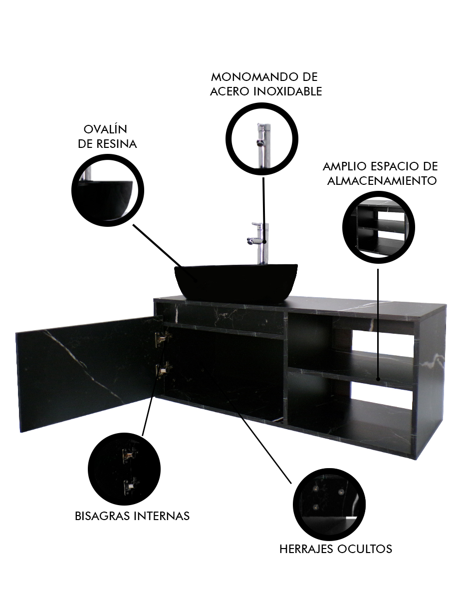 Foto 7 pulgar | Gabinete Para Baño Con Lavamanos Y Monomando Odin