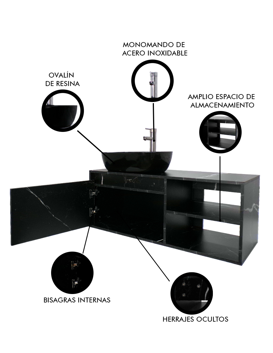 Foto 7 pulgar | Gabinete Para Baño Con Lavamanos Y Monomando Odin