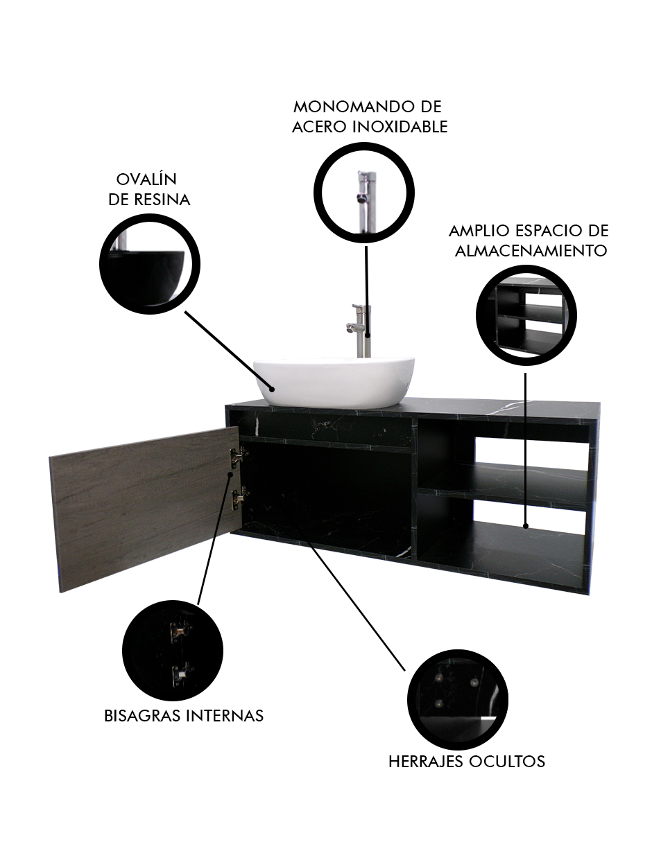 Foto 7 pulgar | Gabinete Para Baño Con Lavamanos Y Monomando Odin