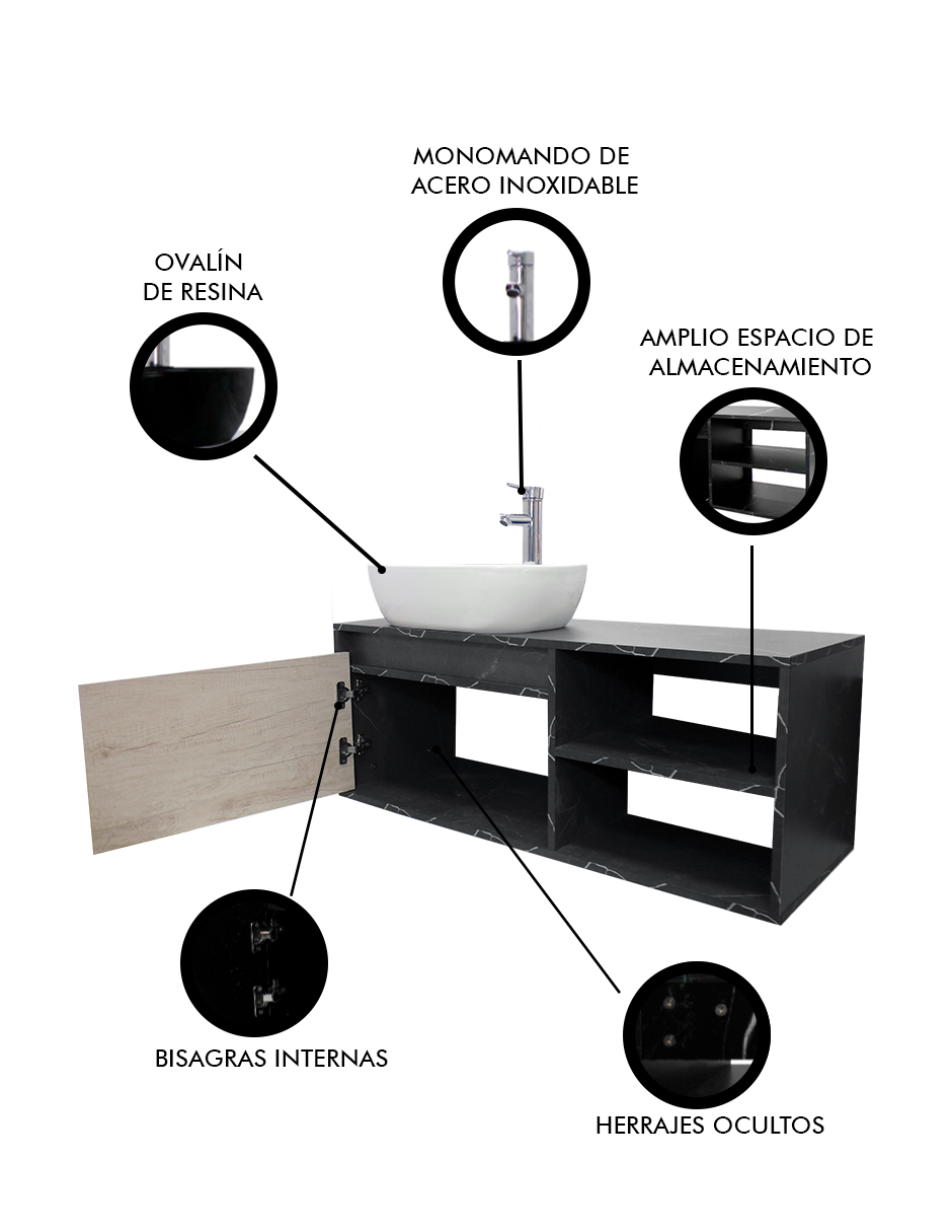Foto 7 pulgar | Gabinete Para Baño Con Lavamanos Y Monomando Decomobil Odin