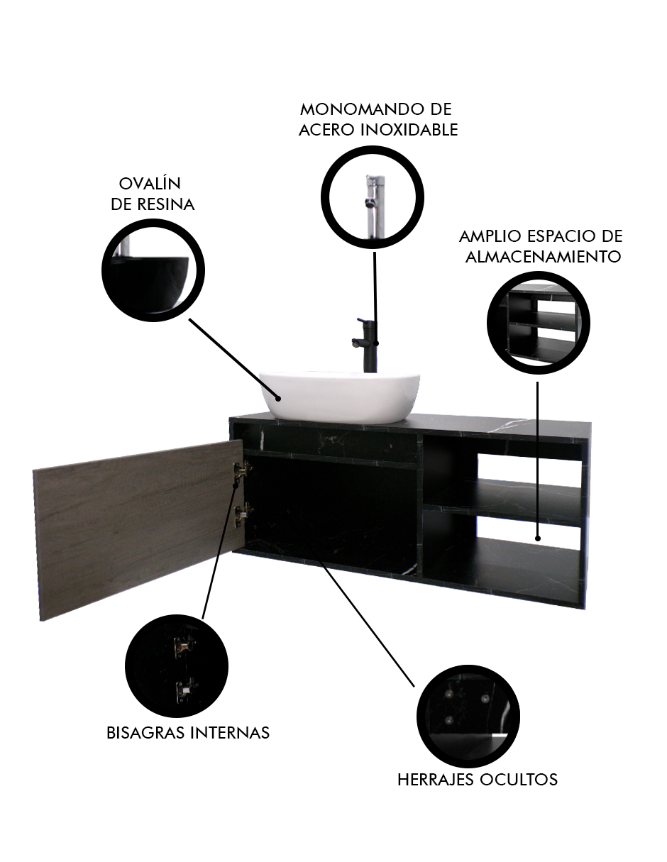 Foto 7 pulgar | Gabinete Para Baño Con Lavamanos Y Monomando Odin