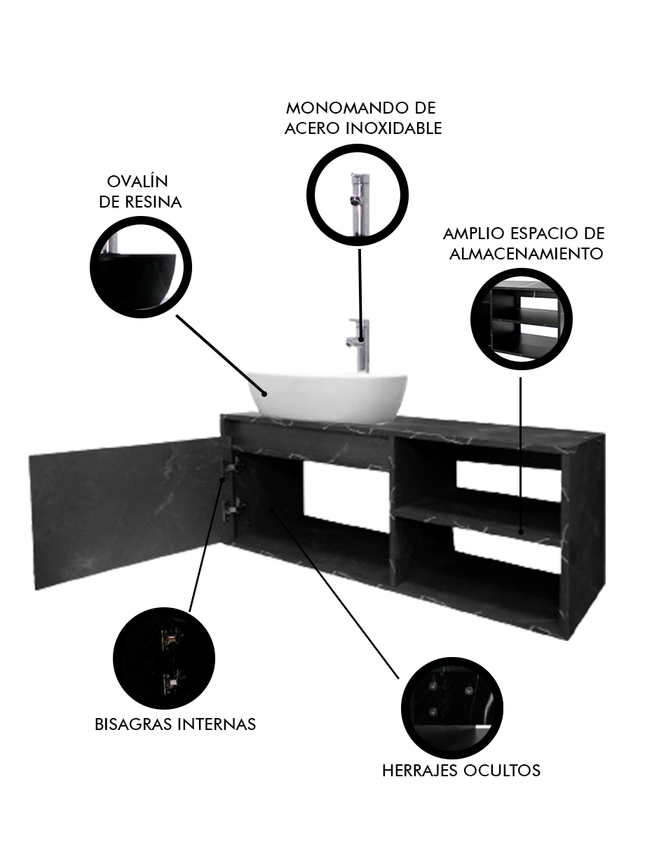 Foto 7 pulgar | Gabinete Para Baño Con Lavamanos Y Monomando Decomobil Odin