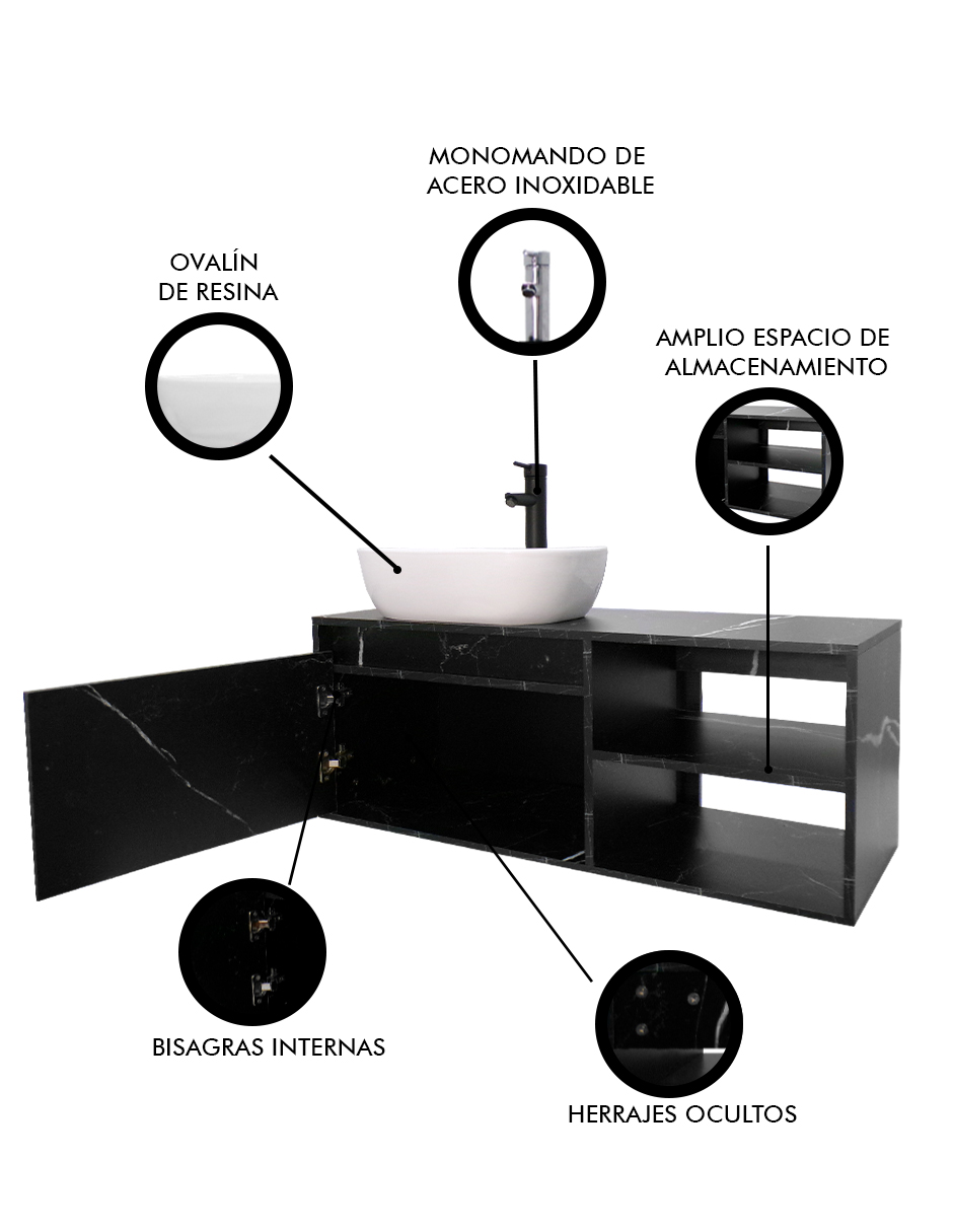 Foto 7 pulgar | Gabinete Para Baño Con Lavamanos Y Monomando Odin