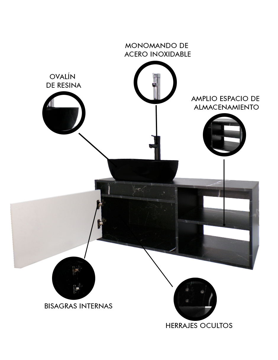 Foto 7 pulgar | Gabinete Para Baño Con Lavamanos Y Monomando Odin