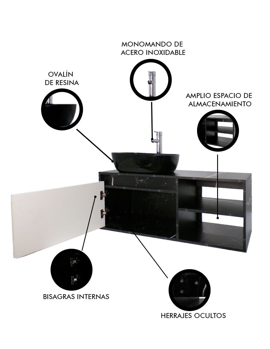 Foto 7 pulgar | Gabinete Para Baño Con Lavamanos Y Monomando Odin