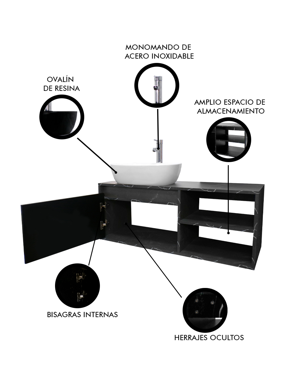 Foto 7 pulgar | Gabinete Para Baño Con Lavamanos Y Monomando Odin