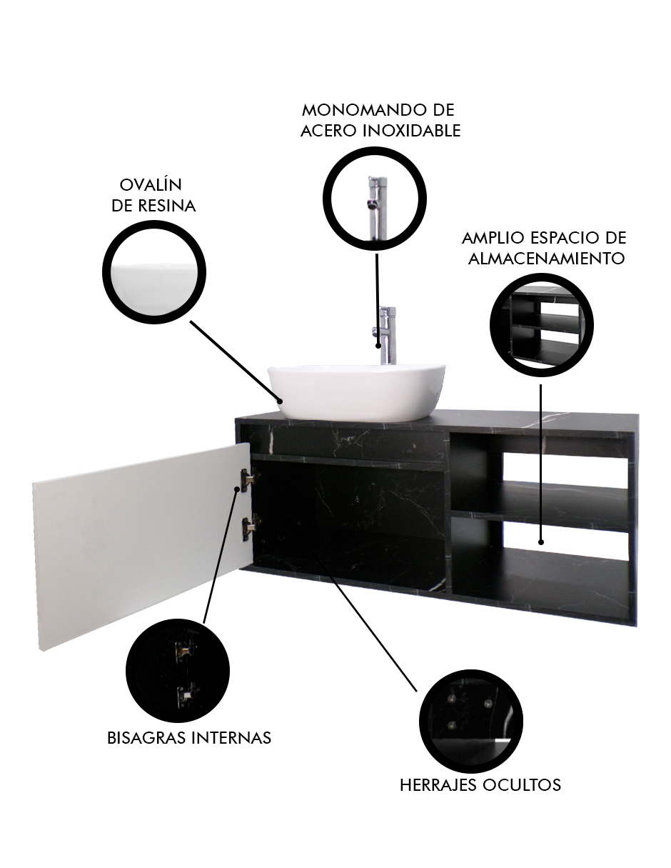 Foto 7 pulgar | Gabinete Para Baño Con Lavamanos Y Monomando Odin