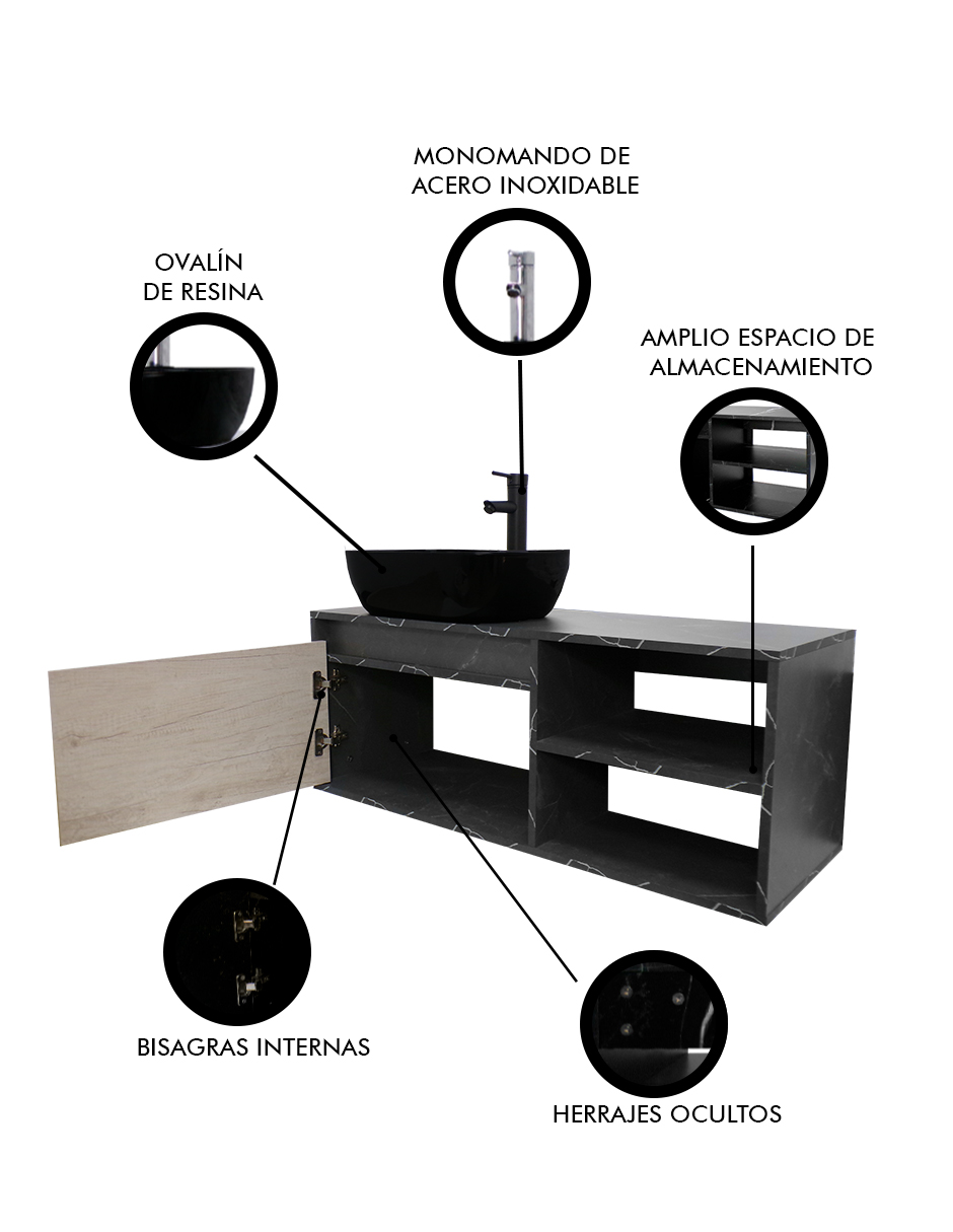 Foto 7 pulgar | Gabinete Para Baño Con Lavamanos Y Monomando Odin