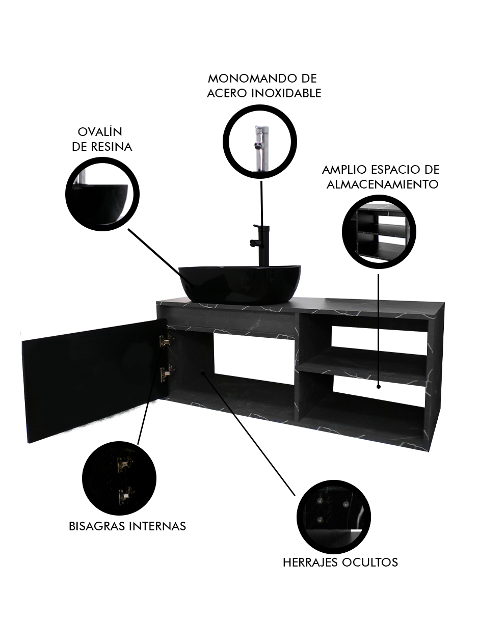 Foto 7 pulgar | Gabinete Para Baño Con Lavamanos Y Monomando Odin