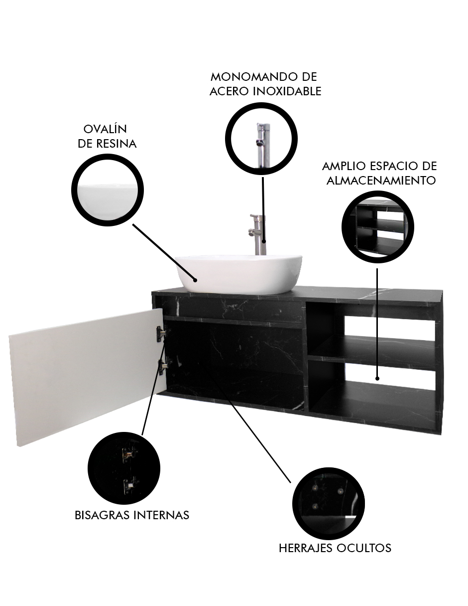 Foto 7 pulgar | Gabinete Para Baño Con Lavamanos Y Monomando Odin