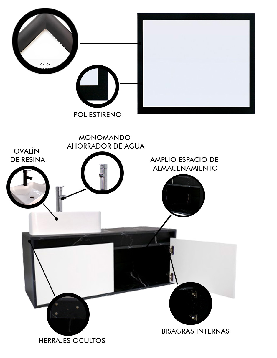 Foto 6 pulgar | Gabinete con Lavabo Decomobil y Espejo Decorativo para Baño