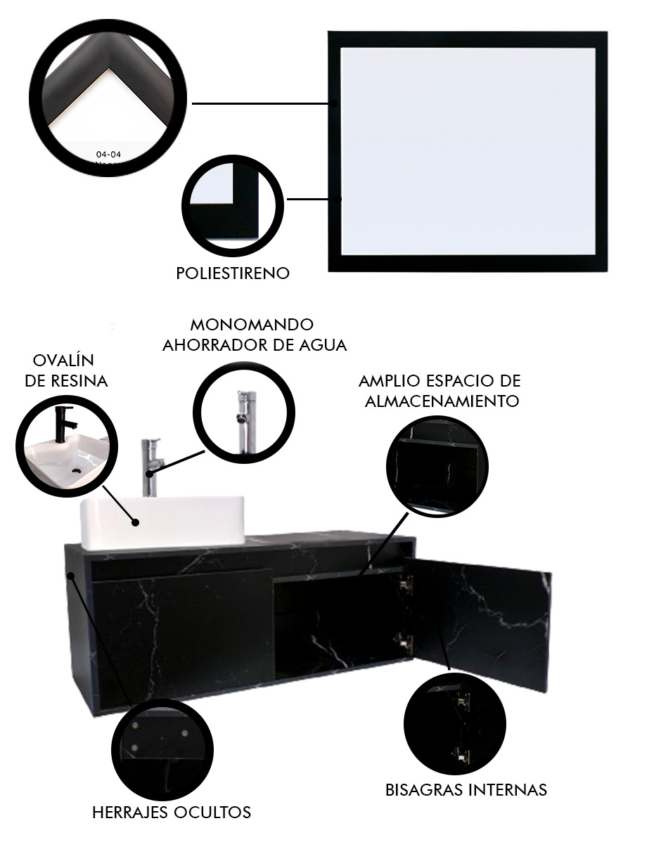 Foto 6 pulgar | Gabinete De Baño Con Lavabo Y Espejo Decorativo Gova