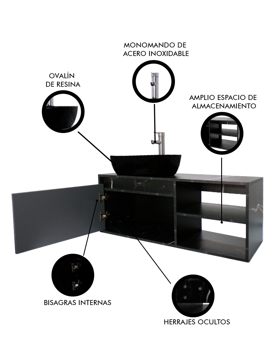 Foto 6 | Gabinete para Baño Decomobil Negro con Lavamanos y Monomando Odín