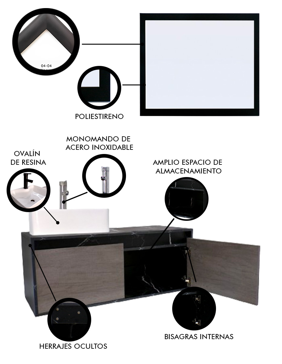 Foto 6 pulgar | Gabinete De Baño Con Lavabo Y Espejo Decorativo Gova