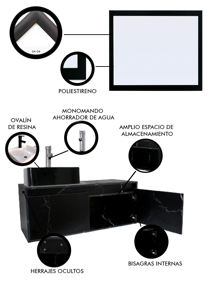 Foto 6 pulgar | Gabinete con Lavabo Decomobil y Espejo Decorativo para Baño