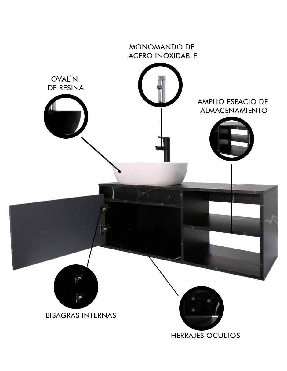 Foto 6 | Gabinete para Baño Decomobil Negro con Lavamanos y Monomando Odín