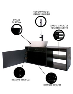 Foto 6 | Gabinete para Baño Decomobil Negro con Lavamanos y Monomando Odín