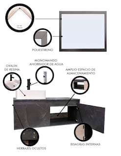 Foto 5 | Gabinete de Baño con Lavabo y Espejo Decorativo Gova