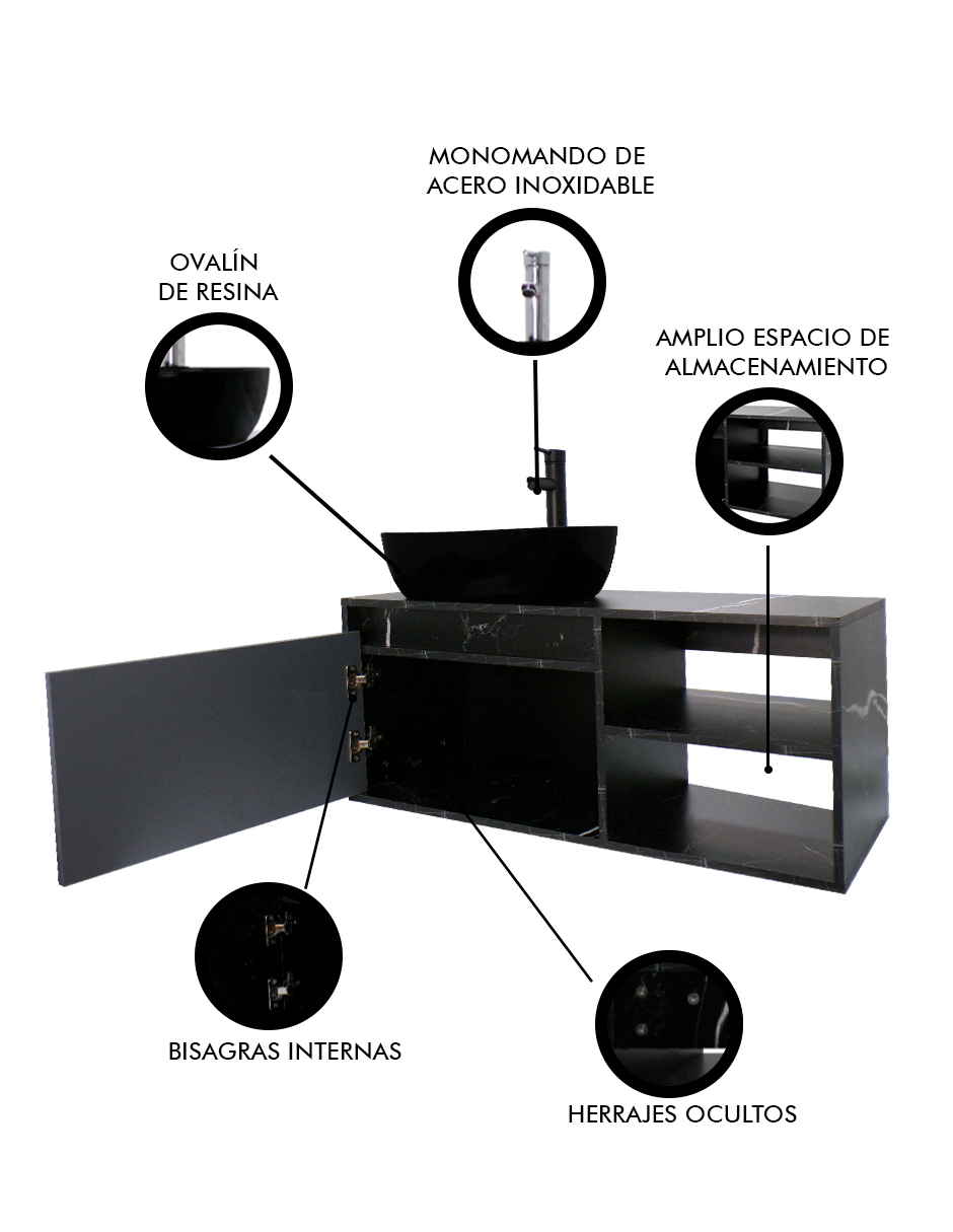 Foto 6 | Gabinete para Baño Decomobil Negro con Lavamanos y Monomando ODIN