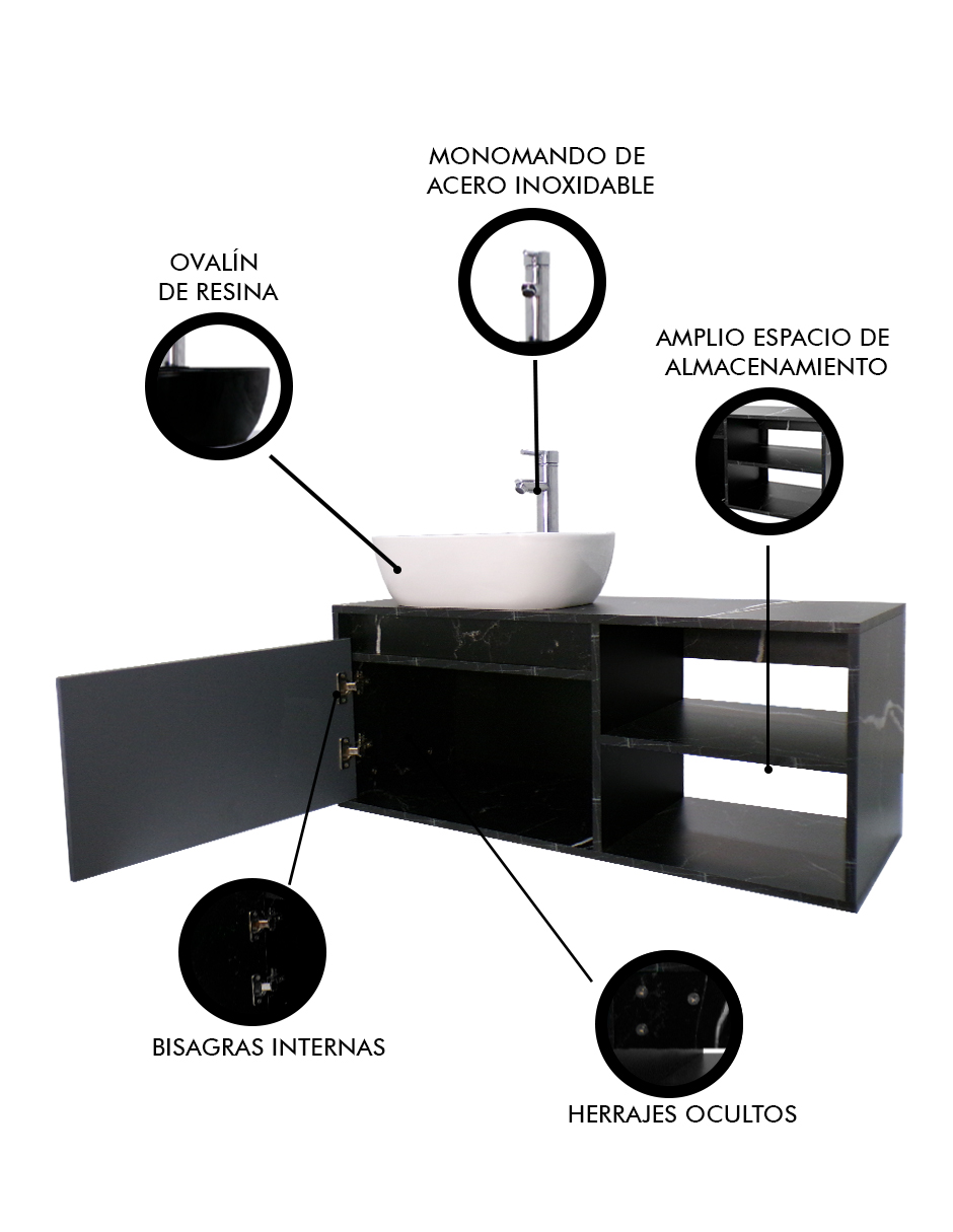 Foto 6 | Gabinete para Baño Decomobil Negro con Lavamanos y Monomando Odín