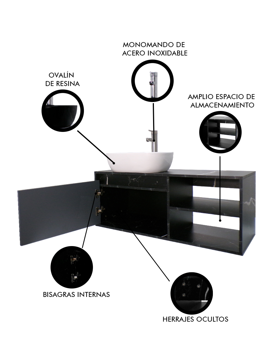 Foto 7 pulgar | Gabinete para Baño Decomobil Negro con Lavamanos y Monomando Odín