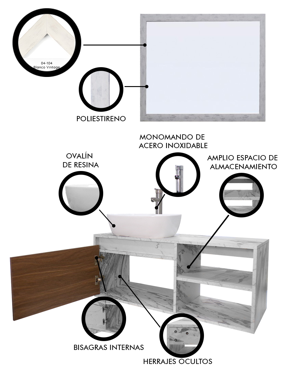 Foto 6 pulgar | Gabinete De Baño Con Lavabo Y Espejo Decorativo Minimalista Marbella