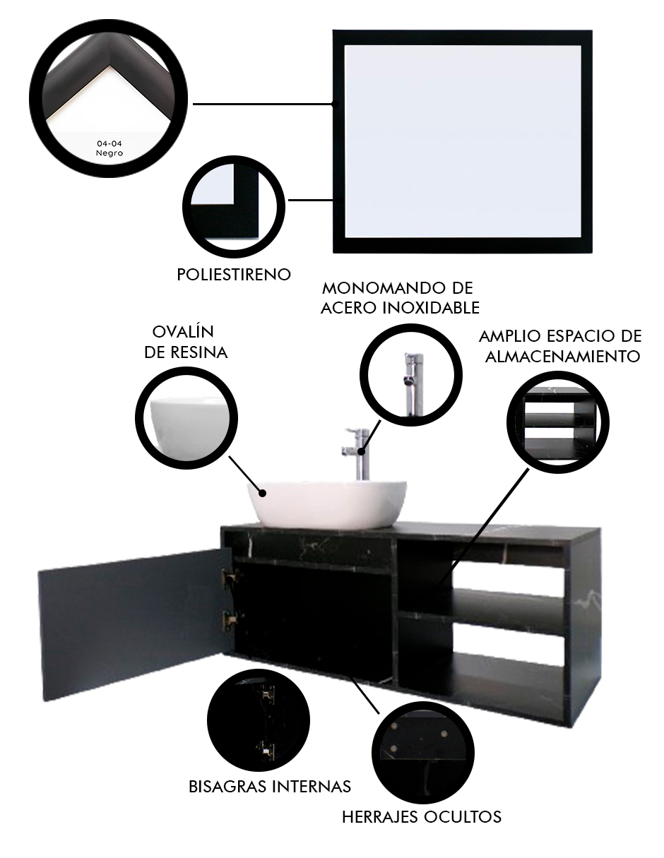 Foto 6 pulgar | Gabinete de Baño Con Lavabo Y Espejo Decorativo Minimalista Decomobil Marbella