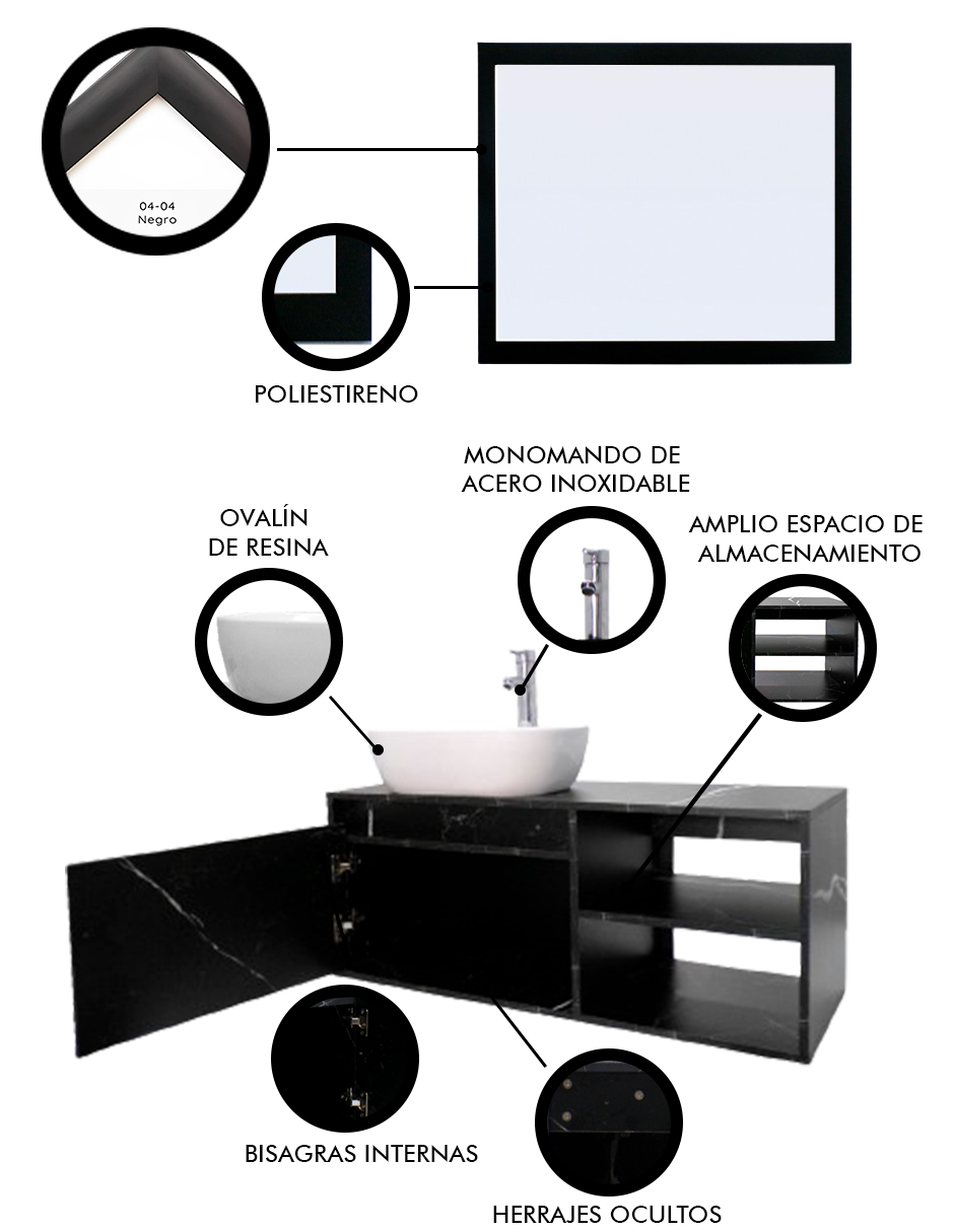 Foto 7 pulgar | Gabinete de Baño Con Lavabo Y Espejo Decorativo Minimalista Decomobil Marbella