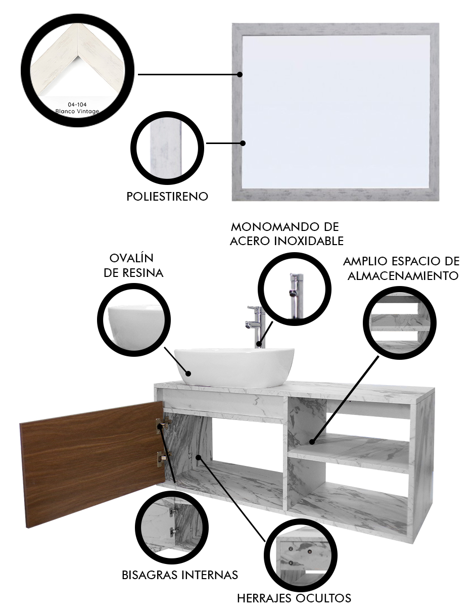 Foto 4 pulgar | Gabinete De Baño Con Lavabo Y Espejo Decorativo Minimalista Decomobil Marbella