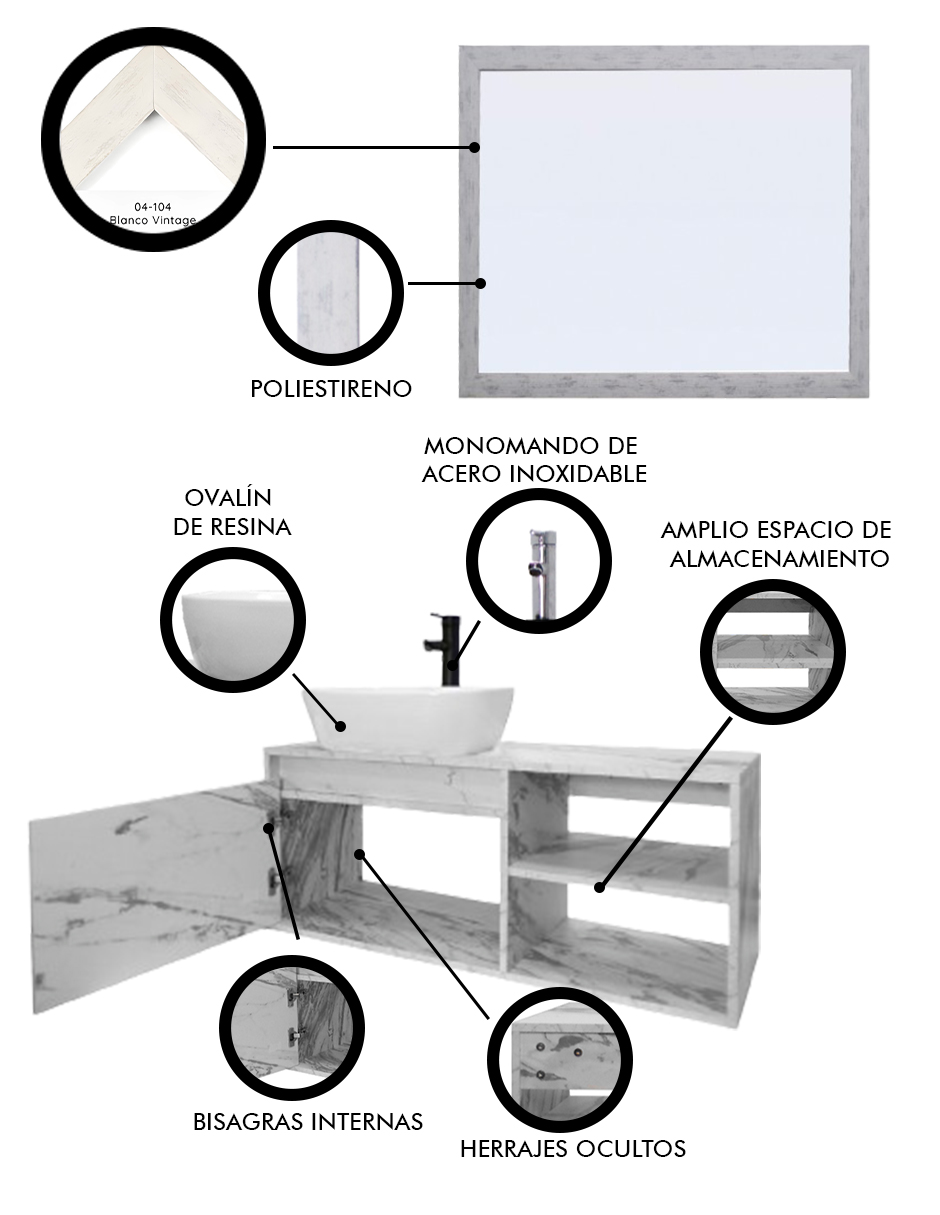 Foto 4 pulgar | Gabinete De Baño Con Lavabo Y Espejo Decorativo Minimalista Decomobil Marbella