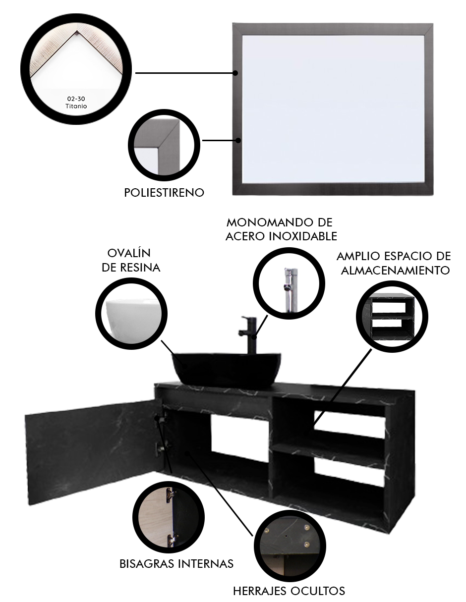 Foto 7 pulgar | Gabinete De Baño Con Lavabo Y Espejo Decorativo Minimalista Decomobil Marbella