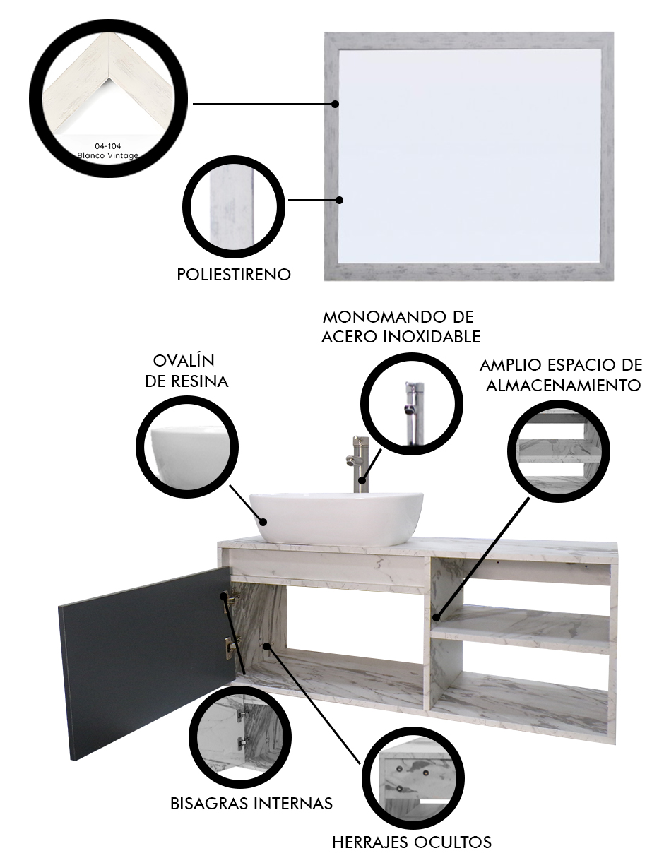 Foto 4 pulgar | Gabinete De Baño Con Lavabo Y Espejo Decorativo Minimalista Decomobil Marbella