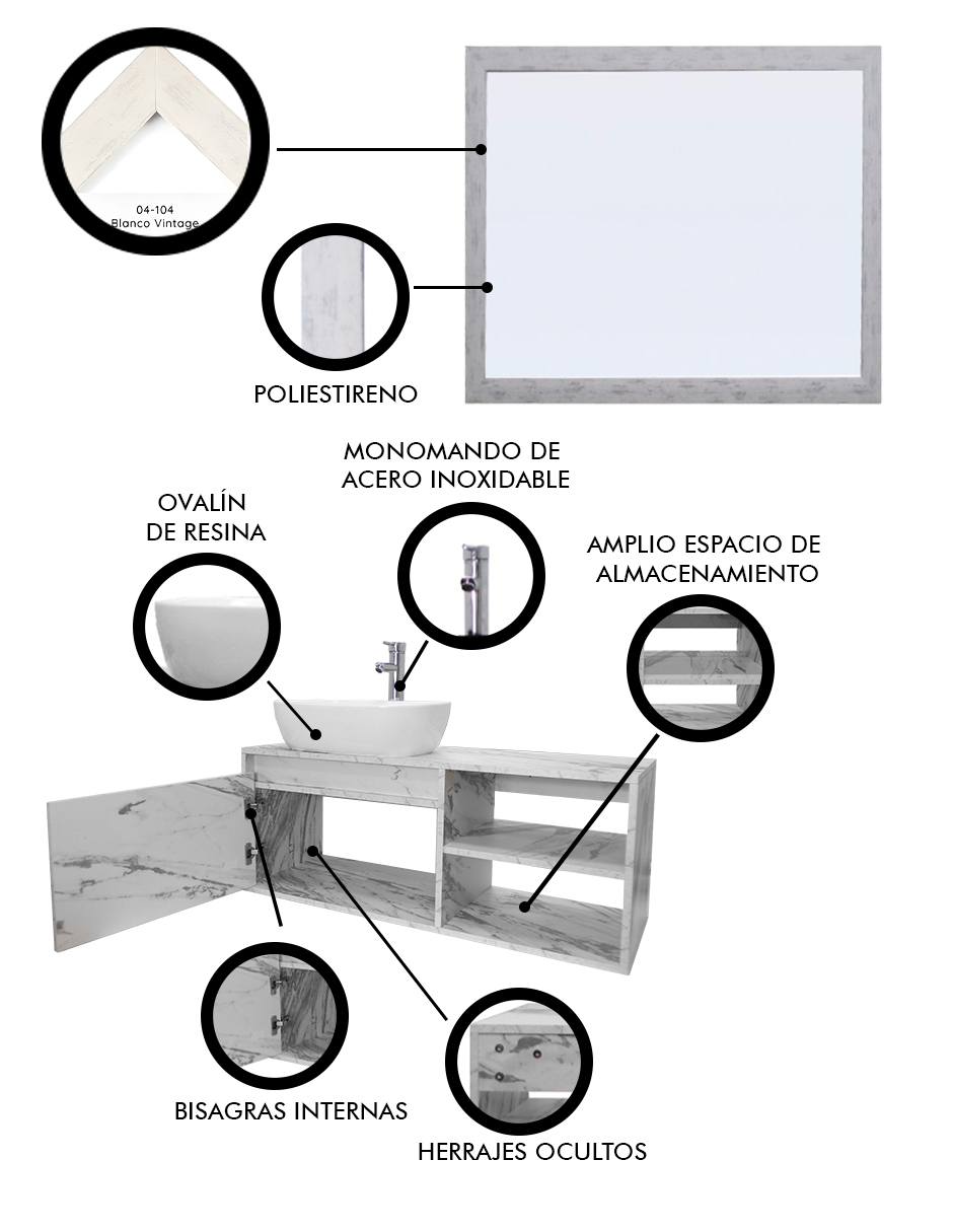 Foto 4 pulgar | Gabinete de Baño Con Lavabo Y Espejo Decorativo Minimalista Decomobil Marbella