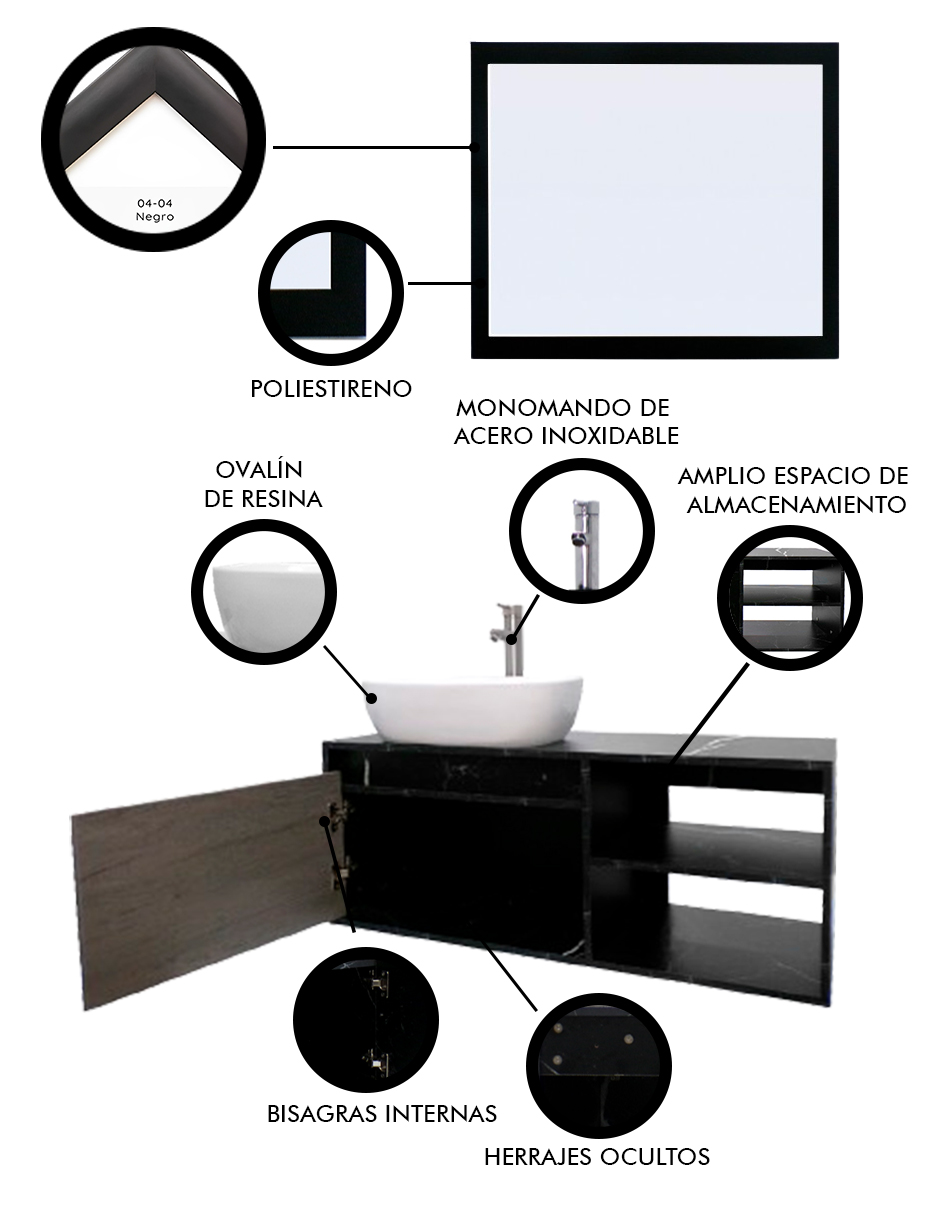 Foto 6 pulgar | Gabinete De Baño Con Lavabo Y Espejo Decorativo Minimalista Decomobil Marbella